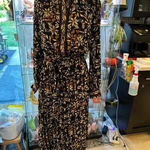 Midi Floral Shirt Dress with Pleated Skirt